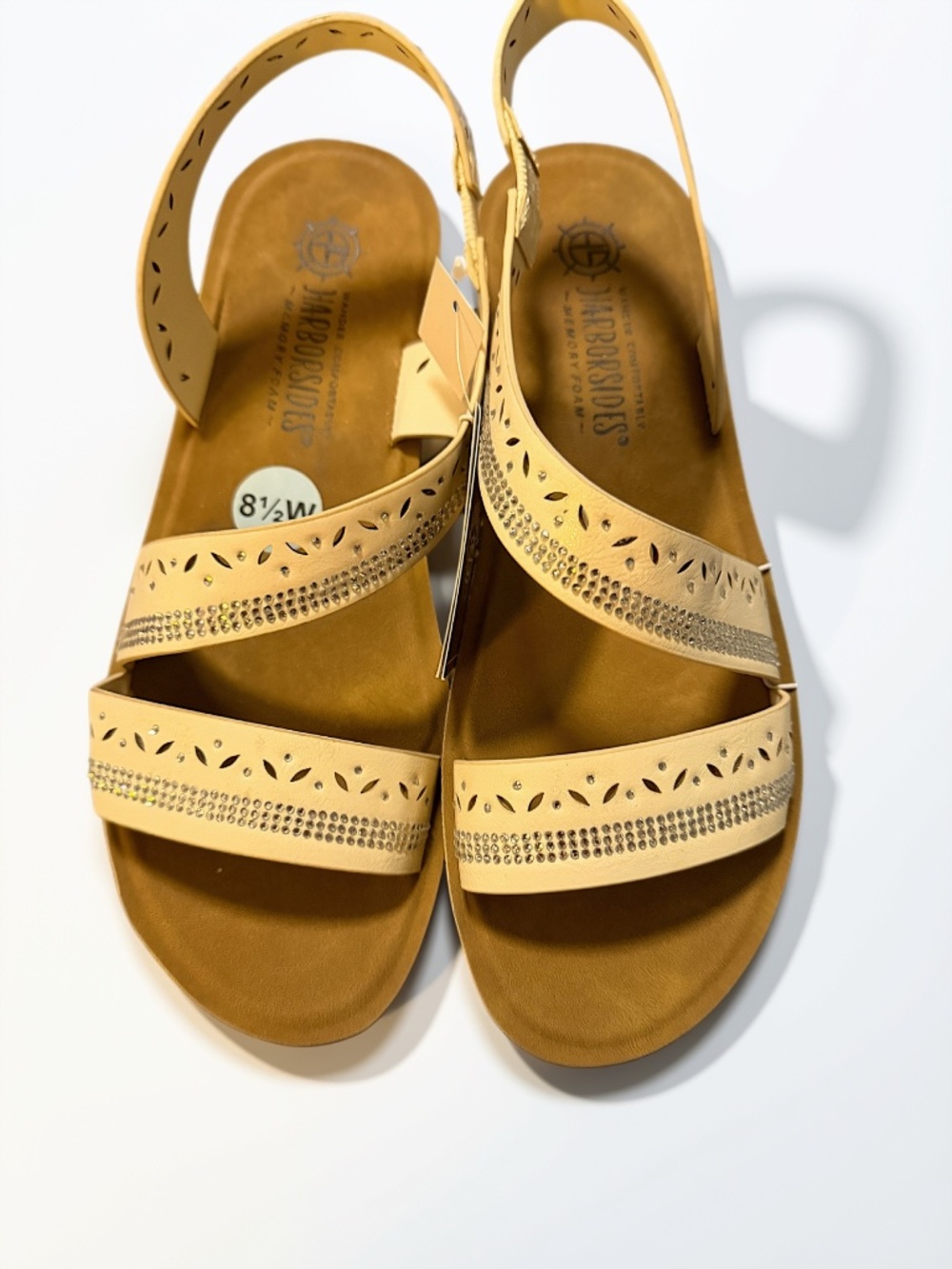 HarborSides Women's 8.5W White Rhinestone Comfort Wedge Sandals NWT